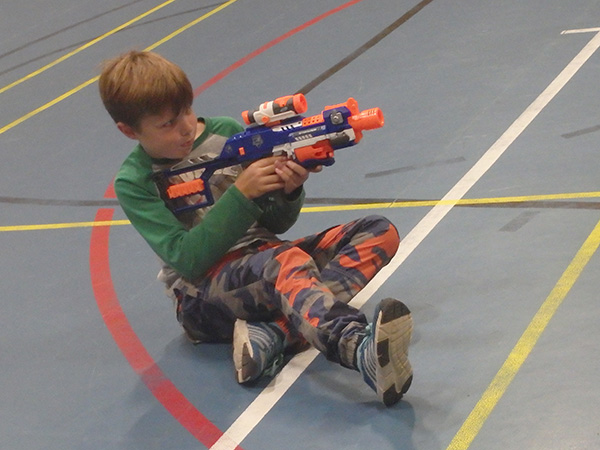 Nerf wars in the sports hall