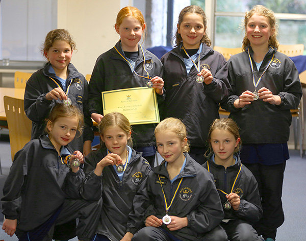 The U10 Girls at the King's School Bruton Netball Tournament with their silver medals