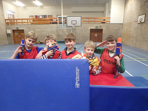 Nerf gun wars in the sports hall